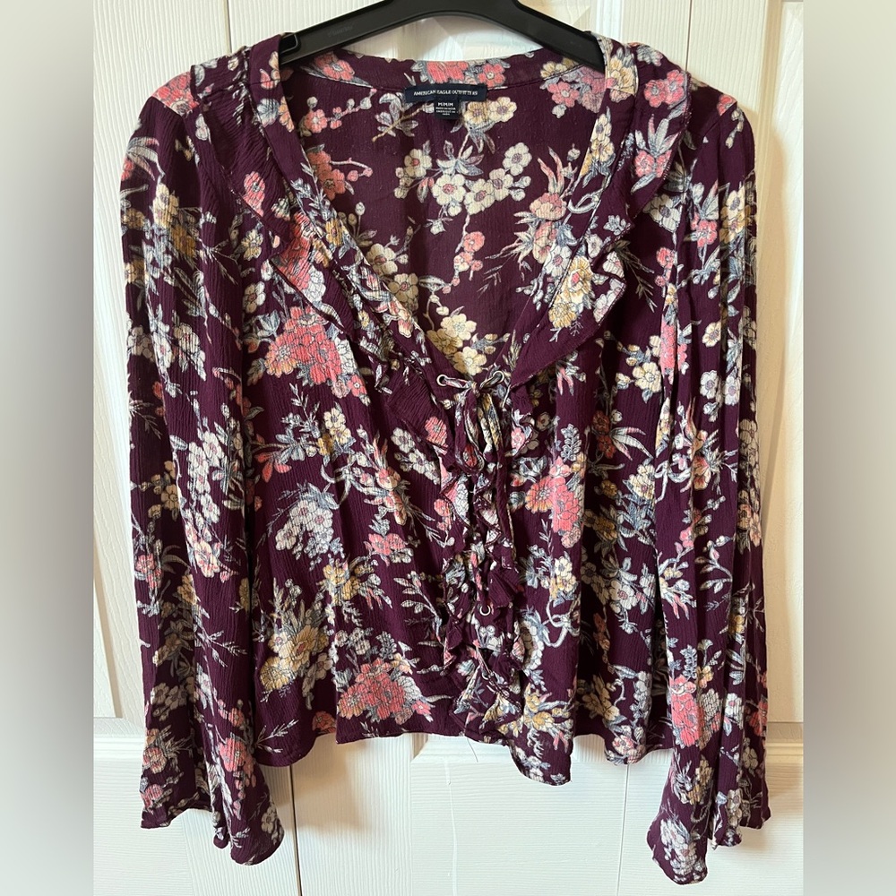 American Eagle Outfitters Floral Blouse - Burgundy